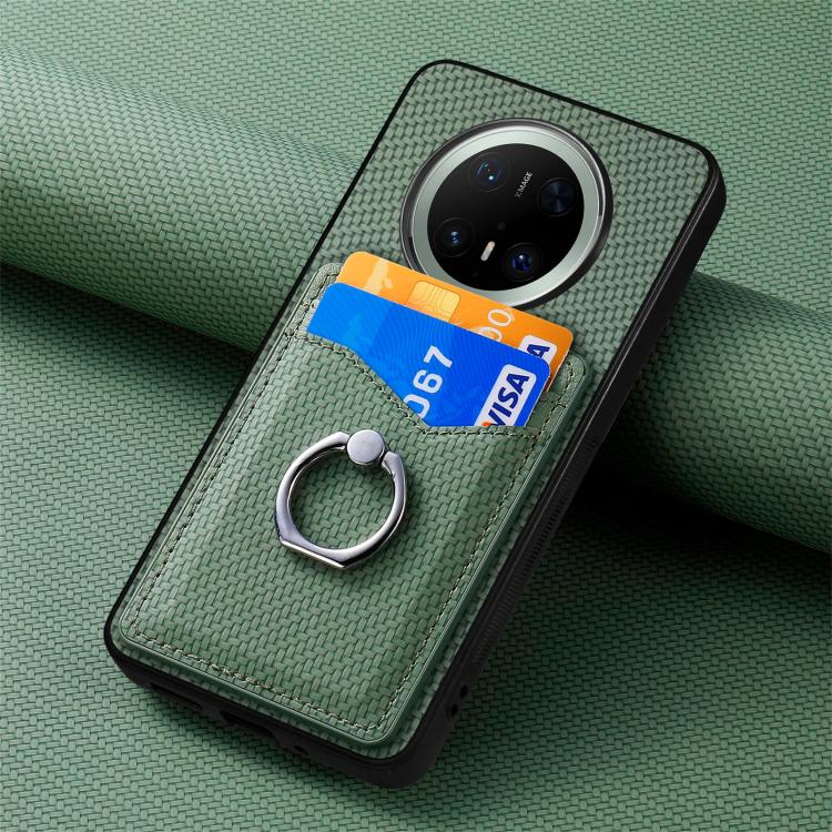 For Huawei Mate 70 Carbon Fiber Card Wallet Ring Phone Case
