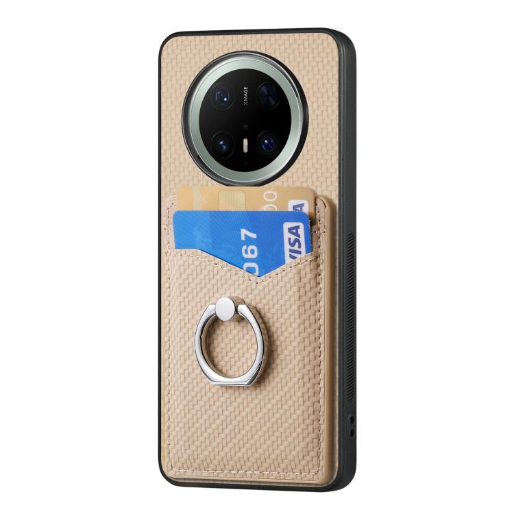 For Huawei Mate 70 Carbon Fiber Card Wallet Ring Phone Case