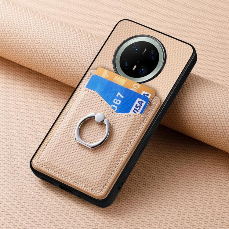 For Huawei Mate 70 Carbon Fiber Card Wallet Ring Phone Case