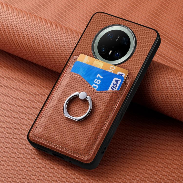 For Huawei Mate 70 Pro Carbon Fiber Card Wallet Ring Phone Case