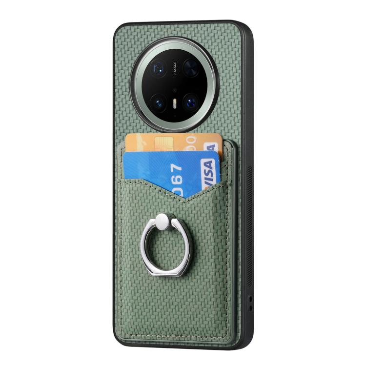 For Huawei Mate 70 Pro Carbon Fiber Card Wallet Ring Phone Case