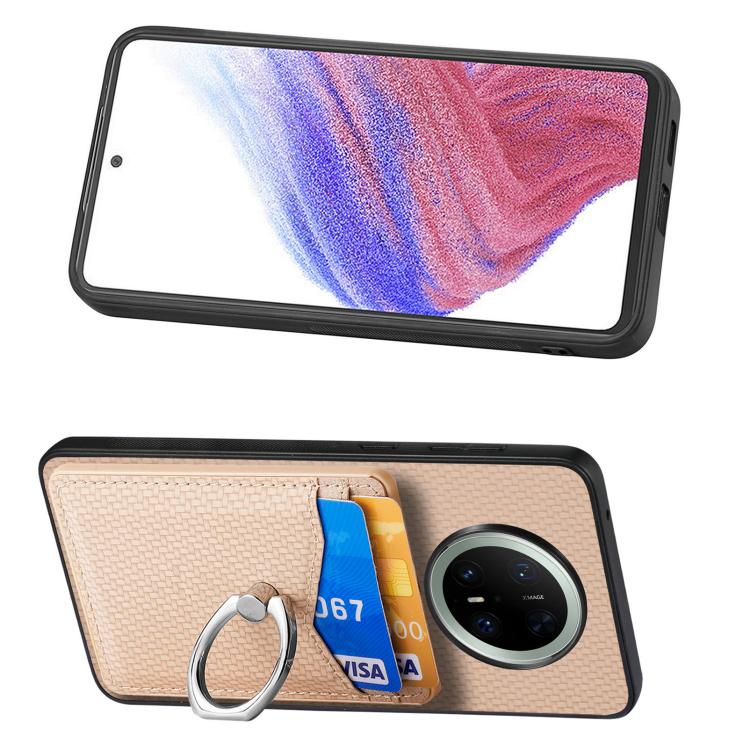 For Huawei Mate 70 Pro Carbon Fiber Card Wallet Ring Phone Case