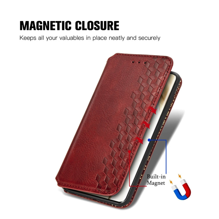 For Honor 200 Pro Cubic Grid Pressed Magnetic Leather Phone Case