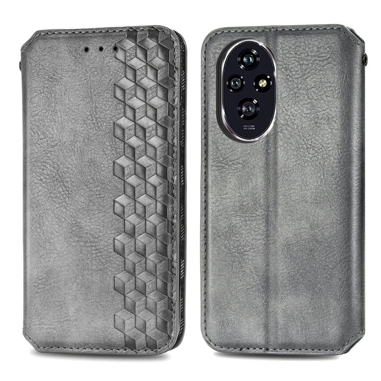For Honor 200 Pro Cubic Grid Pressed Magnetic Leather Phone Case