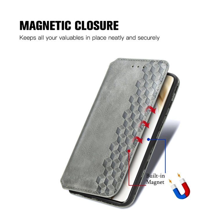 For Honor 200 Pro Cubic Grid Pressed Magnetic Leather Phone Case