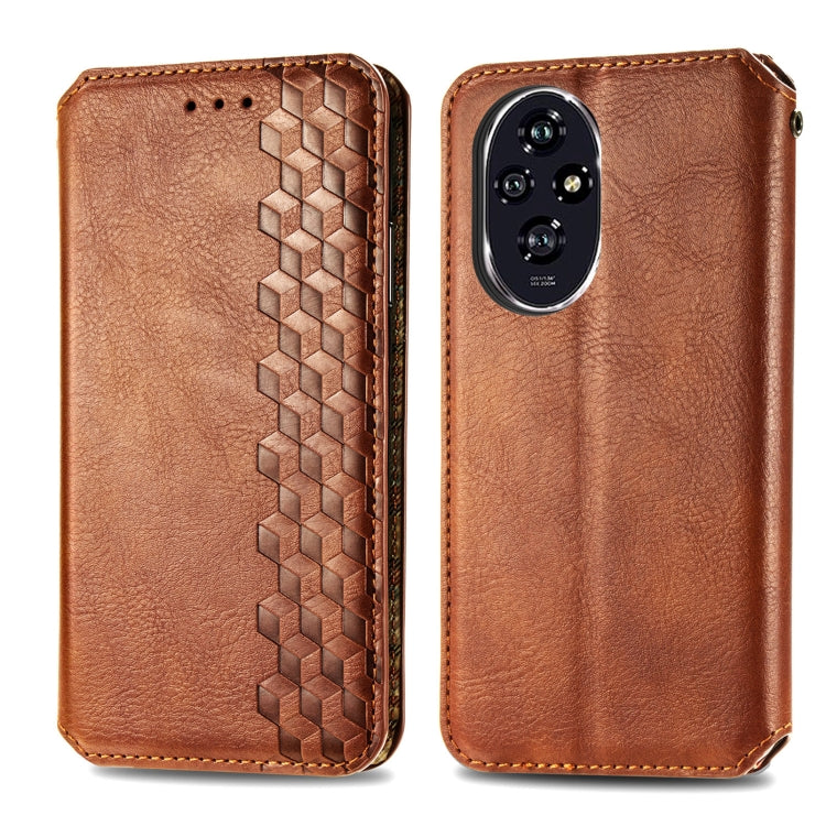 For Honor 200 Pro Cubic Grid Pressed Magnetic Leather Phone Case