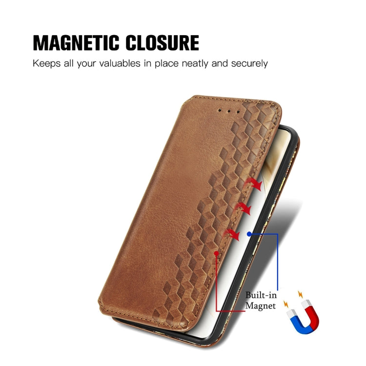 For Honor 200 Pro Cubic Grid Pressed Magnetic Leather Phone Case