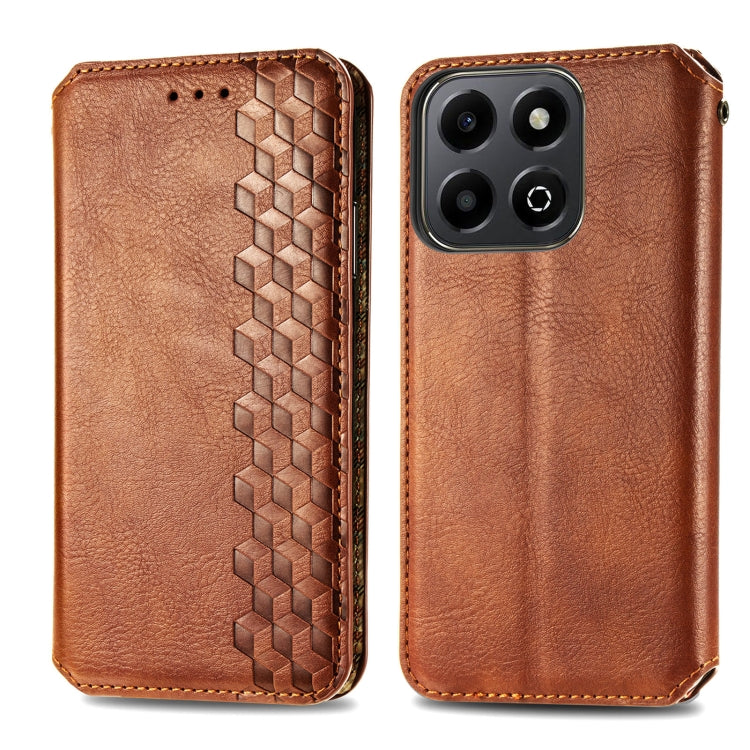 For Honor 200 Smart Cubic Grid Pressed Magnetic Leather Phone Case
