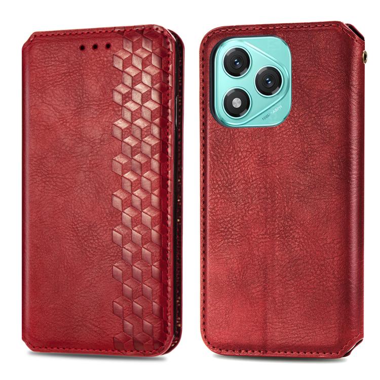 For Honor 400 Lite Global Cubic Grid Pressed Magnetic Leather Phone Case