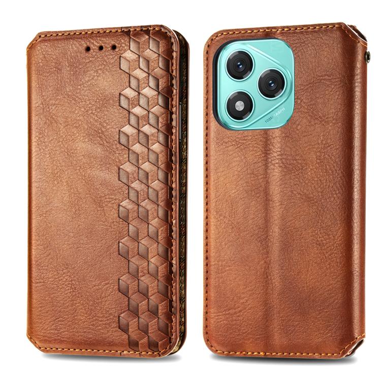 For Honor 400 Lite Global Cubic Grid Pressed Magnetic Leather Phone Case