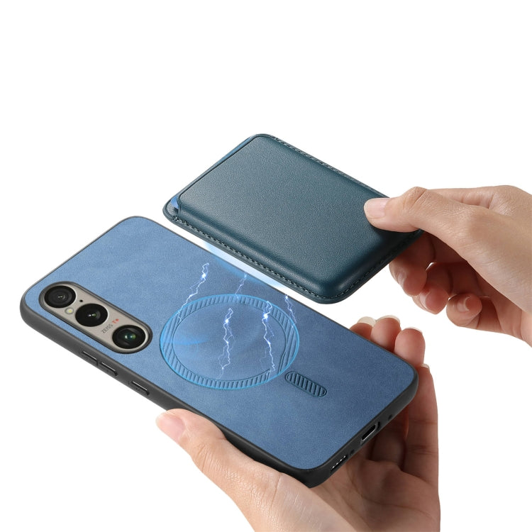 For Sony Xperia 1 V Retro Magsafe Card Bag PU Back Cover Phone Case