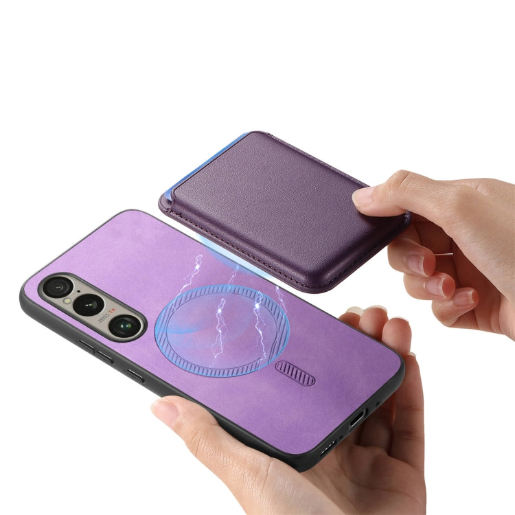 For Sony Xperia 1 V Retro Magsafe Card Bag PU Back Cover Phone Case