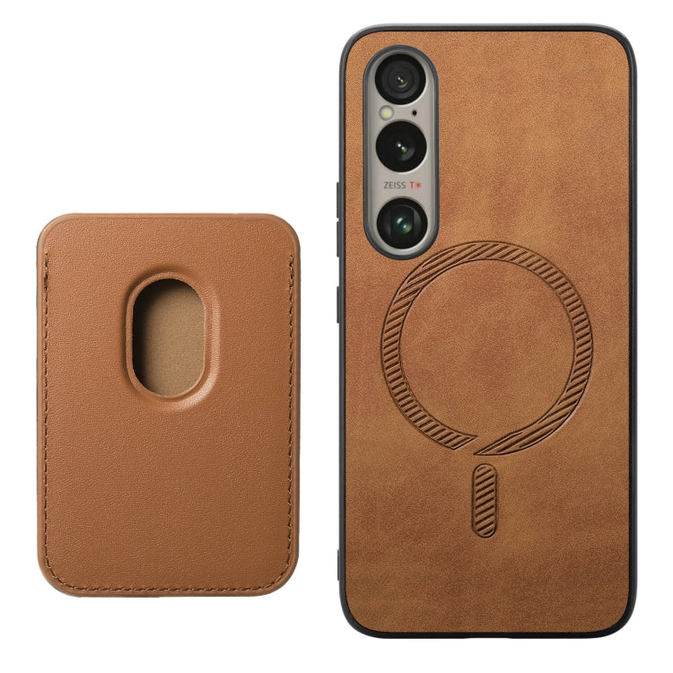 For Sony Xperia 1 V Retro Magsafe Card Bag PU Back Cover Phone Case