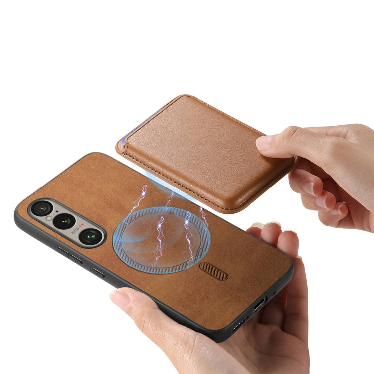 For Sony Xperia 5 V Retro Magsafe Card Bag PU Back Cover Phone Case