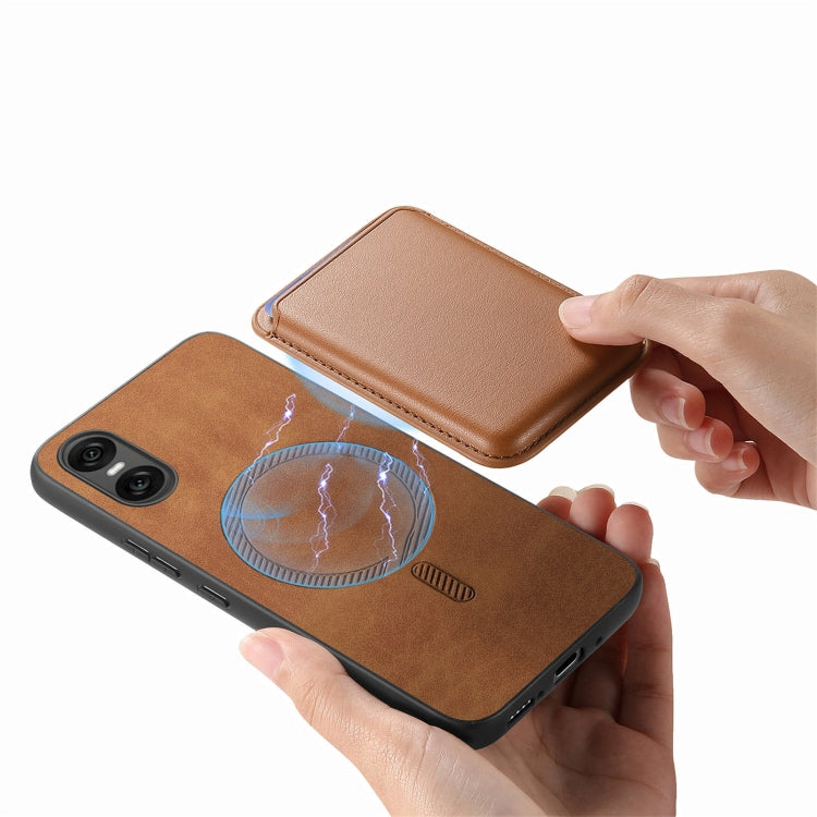 For Sony Xperia 10 VI Retro Magsafe Card Bag PU Back Cover Phone Case