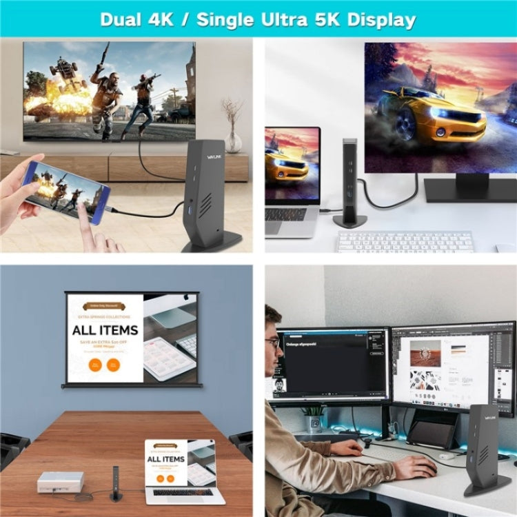 WAVLINK WL-UG69DK5 Laptop Dual 5K / 4K 60Hz Monitor Adapter USB 3.0 Docking Station, Plug:EU Plug
