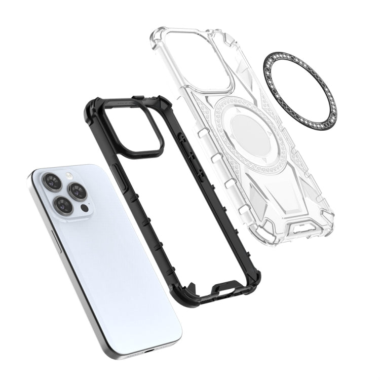 For iPhone 15 Pro MagSafe Armor Holder PC Hybrid TPU Phone Case
