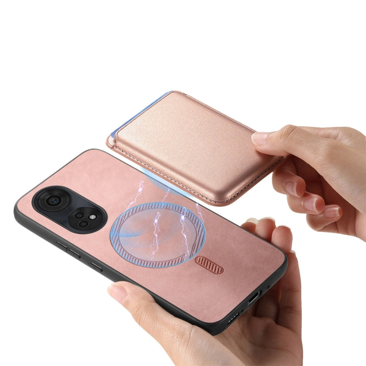 For OPPO A3 Pro Retro Magsafe Card Bag PU Back Cover Phone Case