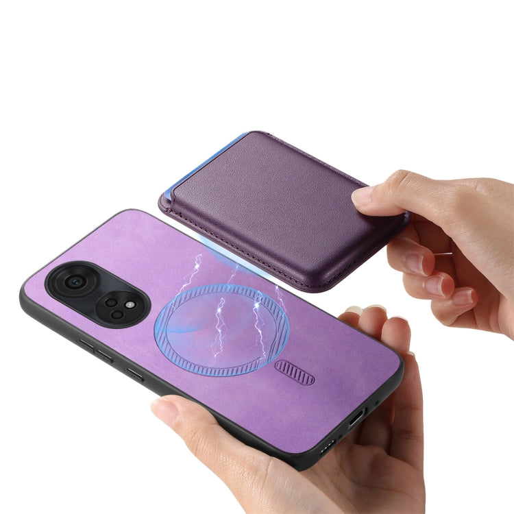 For OPPO A3 Pro Retro Magsafe Card Bag PU Back Cover Phone Case
