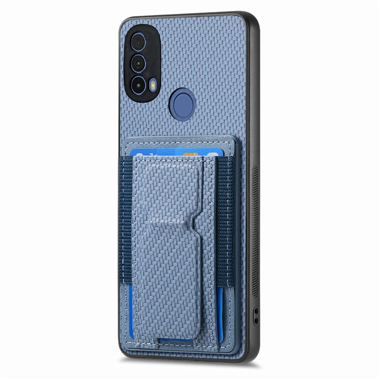 For Motorola Moto E20/E30 Carbon Fiber Fold Stand Elastic Card Bag Phone Case