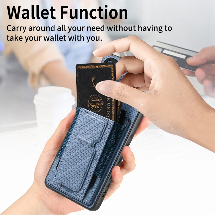 For Motorola Moto E20/E30 Carbon Fiber Fold Stand Elastic Card Bag Phone Case