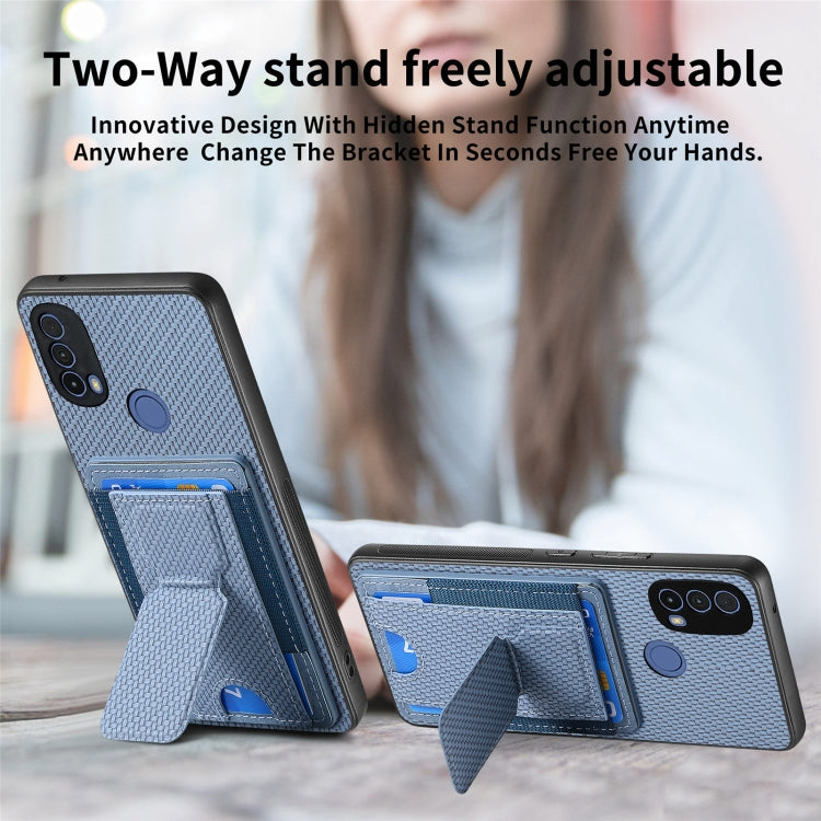 For Motorola Moto E20/E30 Carbon Fiber Fold Stand Elastic Card Bag Phone Case