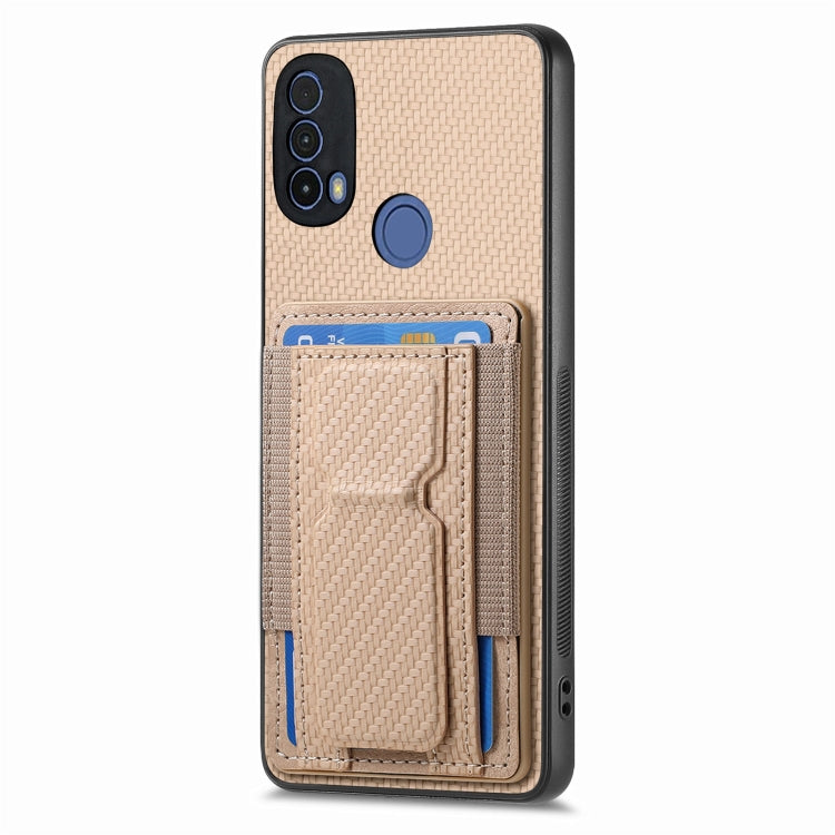 For Motorola Moto E20/E30 Carbon Fiber Fold Stand Elastic Card Bag Phone Case