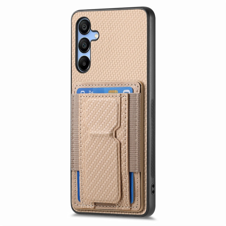 For Samsung Galaxy A15 Carbon Fiber Fold Stand Elastic Card Bag Phone Case