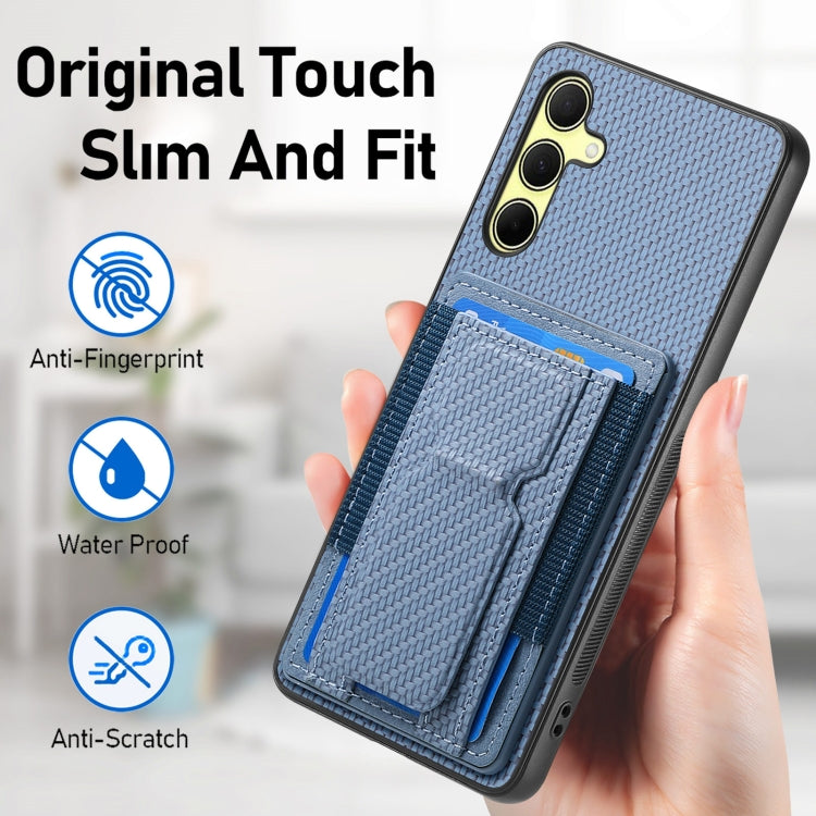 For Samsung Galaxy A35 5G Carbon Fiber Fold Stand Elastic Card Bag Phone Case