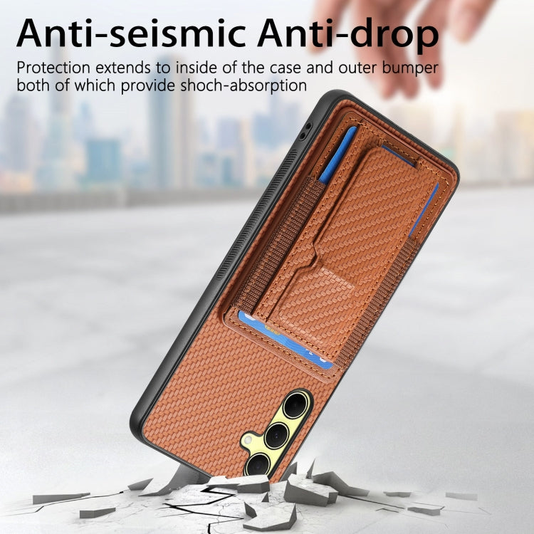 For Samsung Galaxy A35 5G Carbon Fiber Fold Stand Elastic Card Bag Phone Case