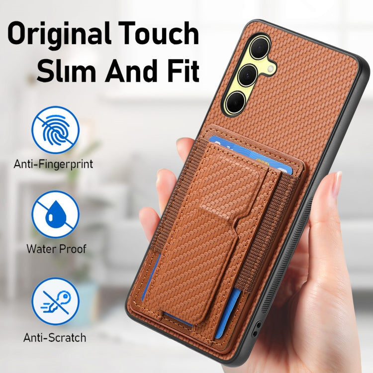 For Samsung Galaxy A35 5G Carbon Fiber Fold Stand Elastic Card Bag Phone Case