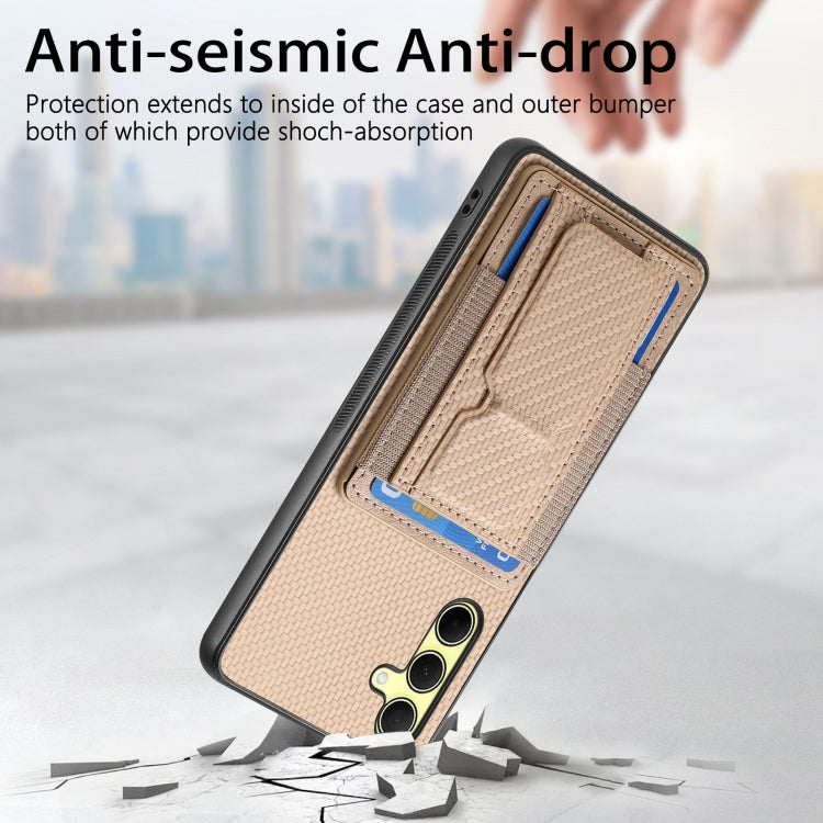 For Samsung Galaxy A35 5G Carbon Fiber Fold Stand Elastic Card Bag Phone Case