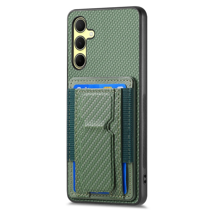 For Samsung Galaxy A35 5G Carbon Fiber Fold Stand Elastic Card Bag Phone Case