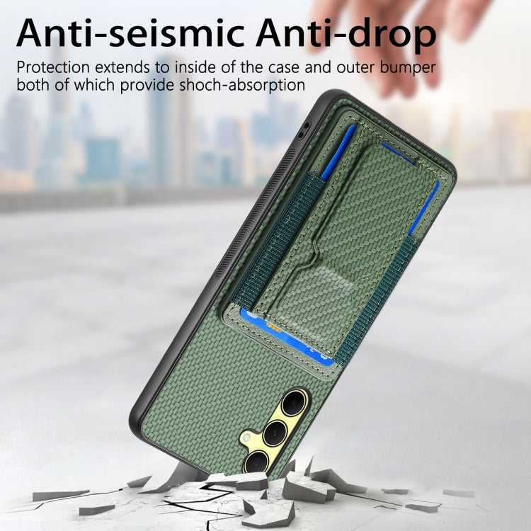 For Samsung Galaxy A35 5G Carbon Fiber Fold Stand Elastic Card Bag Phone Case