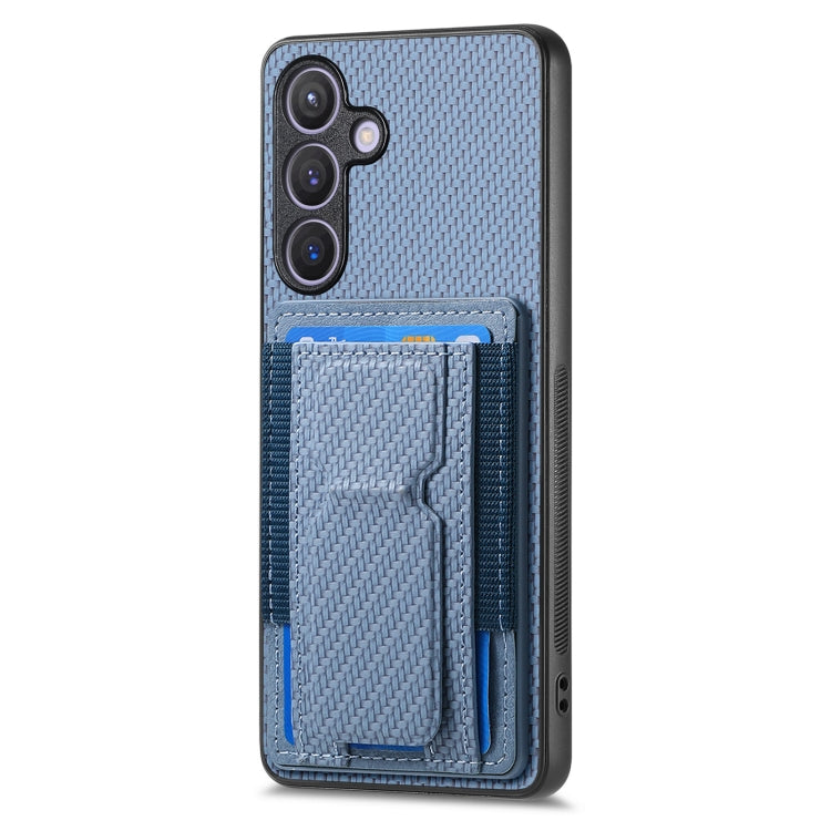 For Samsung Galaxy S24 5G Carbon Fiber Fold Stand Elastic Card Bag Phone Case