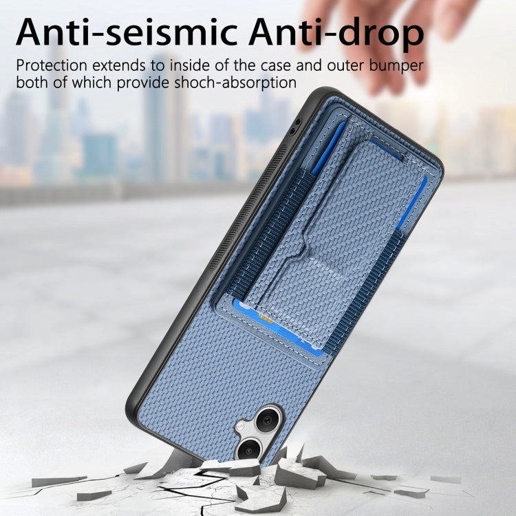 For Samsung Galaxy A05 Carbon Fiber Fold Stand Elastic Card Bag Phone Case