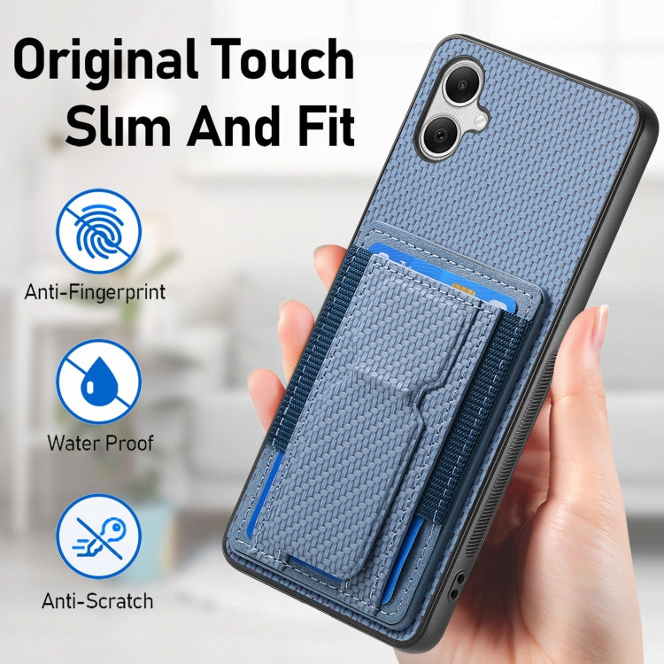 For Samsung Galaxy A05 Carbon Fiber Fold Stand Elastic Card Bag Phone Case