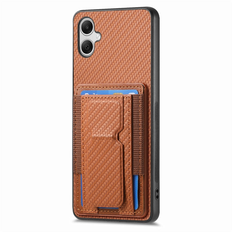 For Samsung Galaxy A05 Carbon Fiber Fold Stand Elastic Card Bag Phone Case