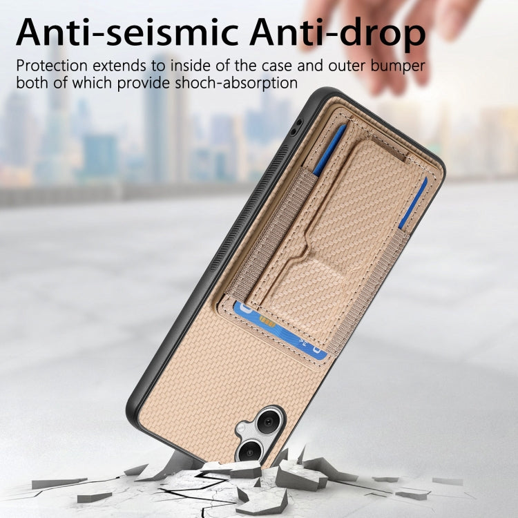 For Samsung Galaxy A05 Carbon Fiber Fold Stand Elastic Card Bag Phone Case