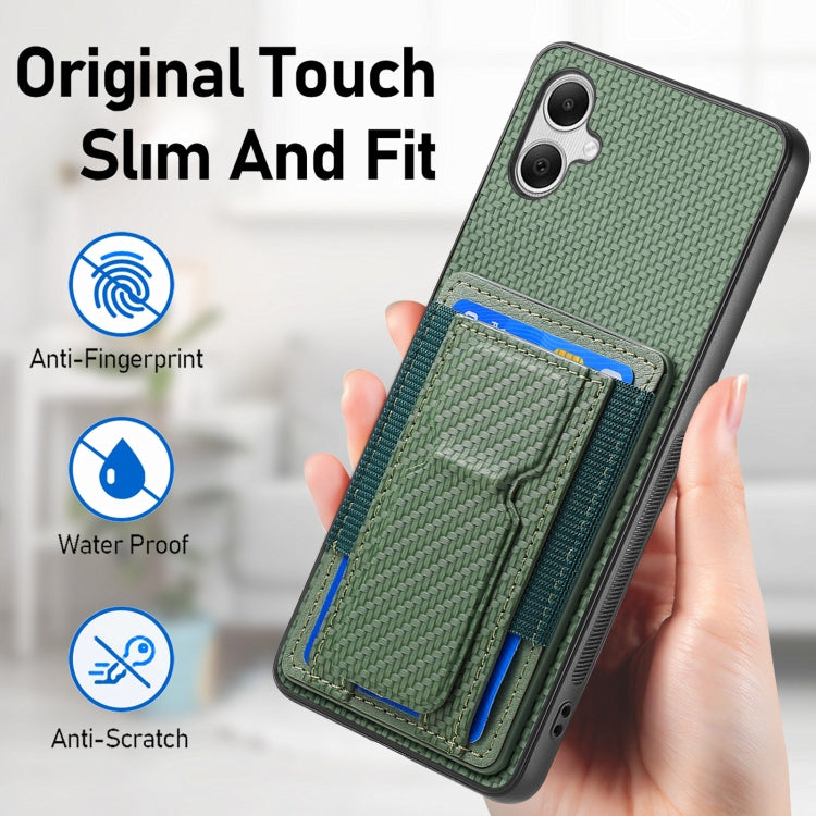For Samsung Galaxy A05 Carbon Fiber Fold Stand Elastic Card Bag Phone Case