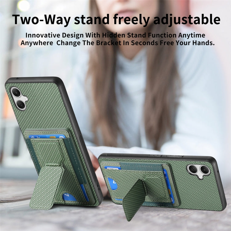 For Samsung Galaxy A05 Carbon Fiber Fold Stand Elastic Card Bag Phone Case