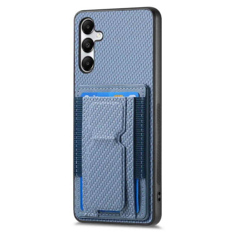 For Samsung Galaxy A05s Carbon Fiber Fold Stand Elastic Card Bag Phone Case