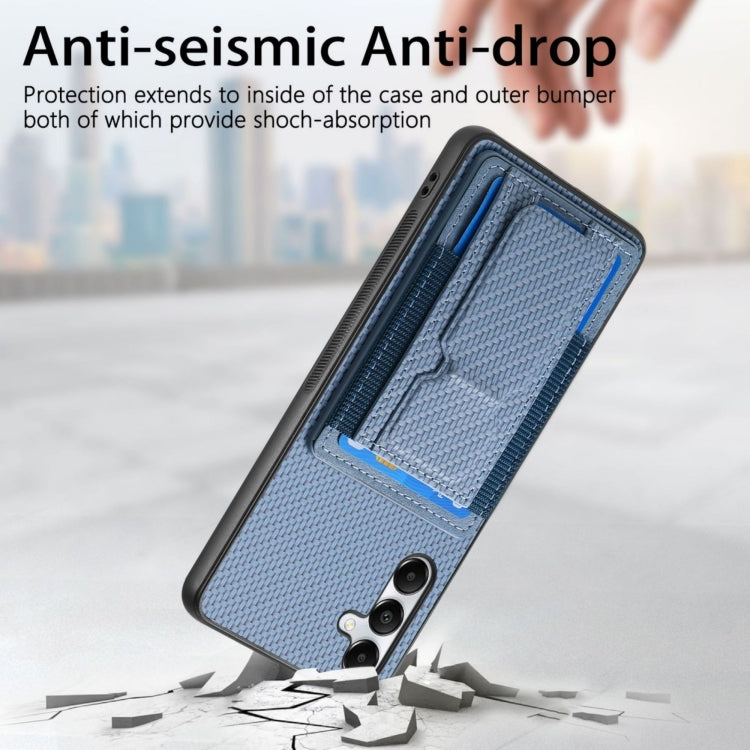For Samsung Galaxy A05s Carbon Fiber Fold Stand Elastic Card Bag Phone Case