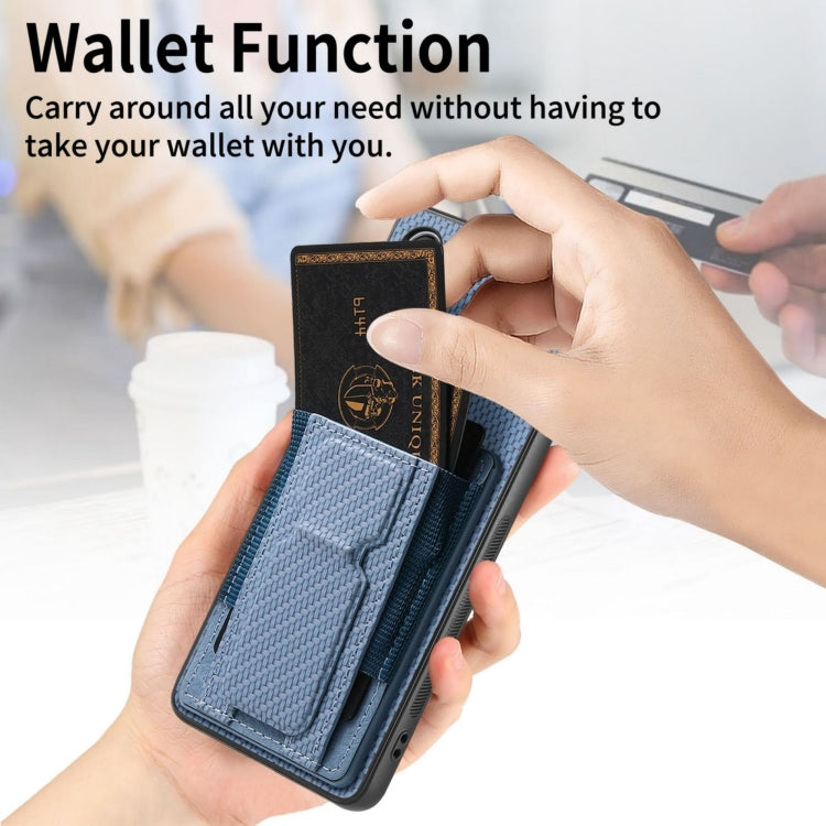 For Samsung Galaxy A05s Carbon Fiber Fold Stand Elastic Card Bag Phone Case