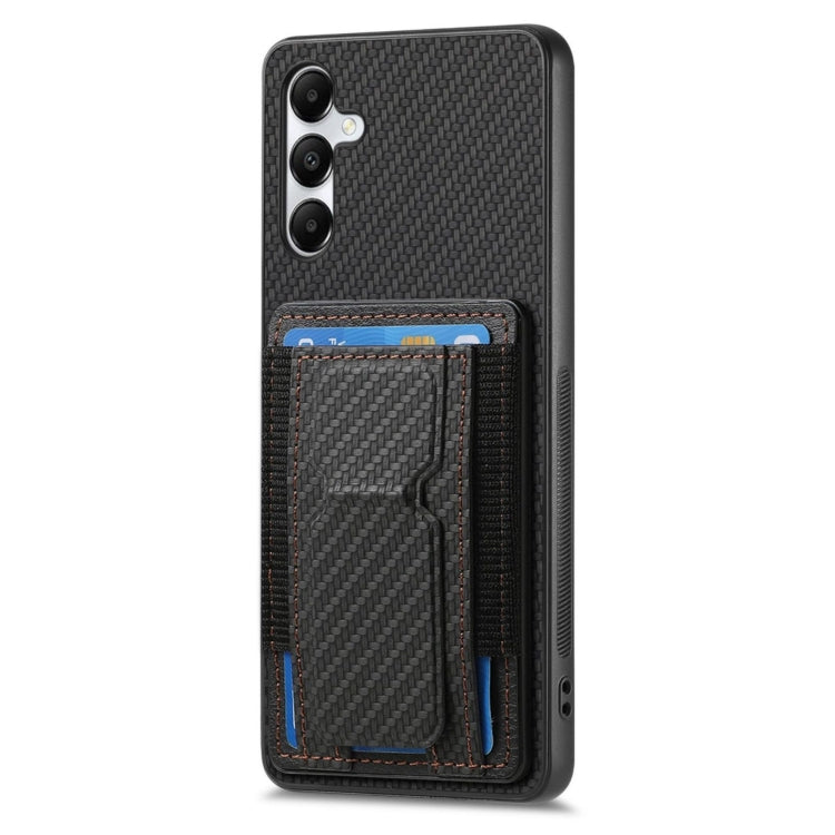 For Samsung Galaxy A05s Carbon Fiber Fold Stand Elastic Card Bag Phone Case