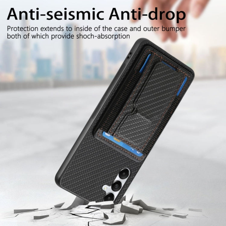 For Samsung Galaxy A05s Carbon Fiber Fold Stand Elastic Card Bag Phone Case
