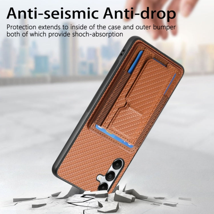 For Samsung Galaxy A05s Carbon Fiber Fold Stand Elastic Card Bag Phone Case