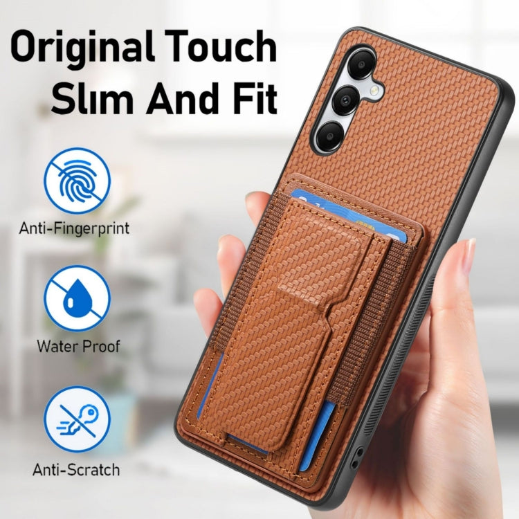 For Samsung Galaxy A05s Carbon Fiber Fold Stand Elastic Card Bag Phone Case