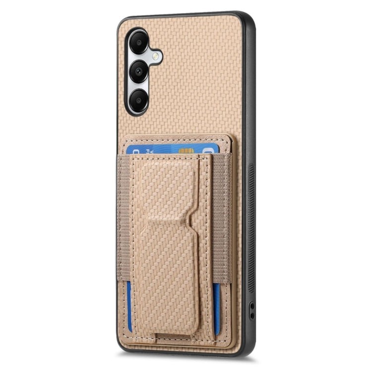 For Samsung Galaxy A05s Carbon Fiber Fold Stand Elastic Card Bag Phone Case
