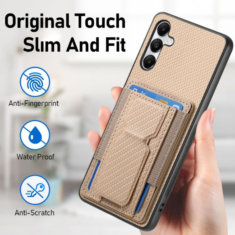 For Samsung Galaxy A05s Carbon Fiber Fold Stand Elastic Card Bag Phone Case